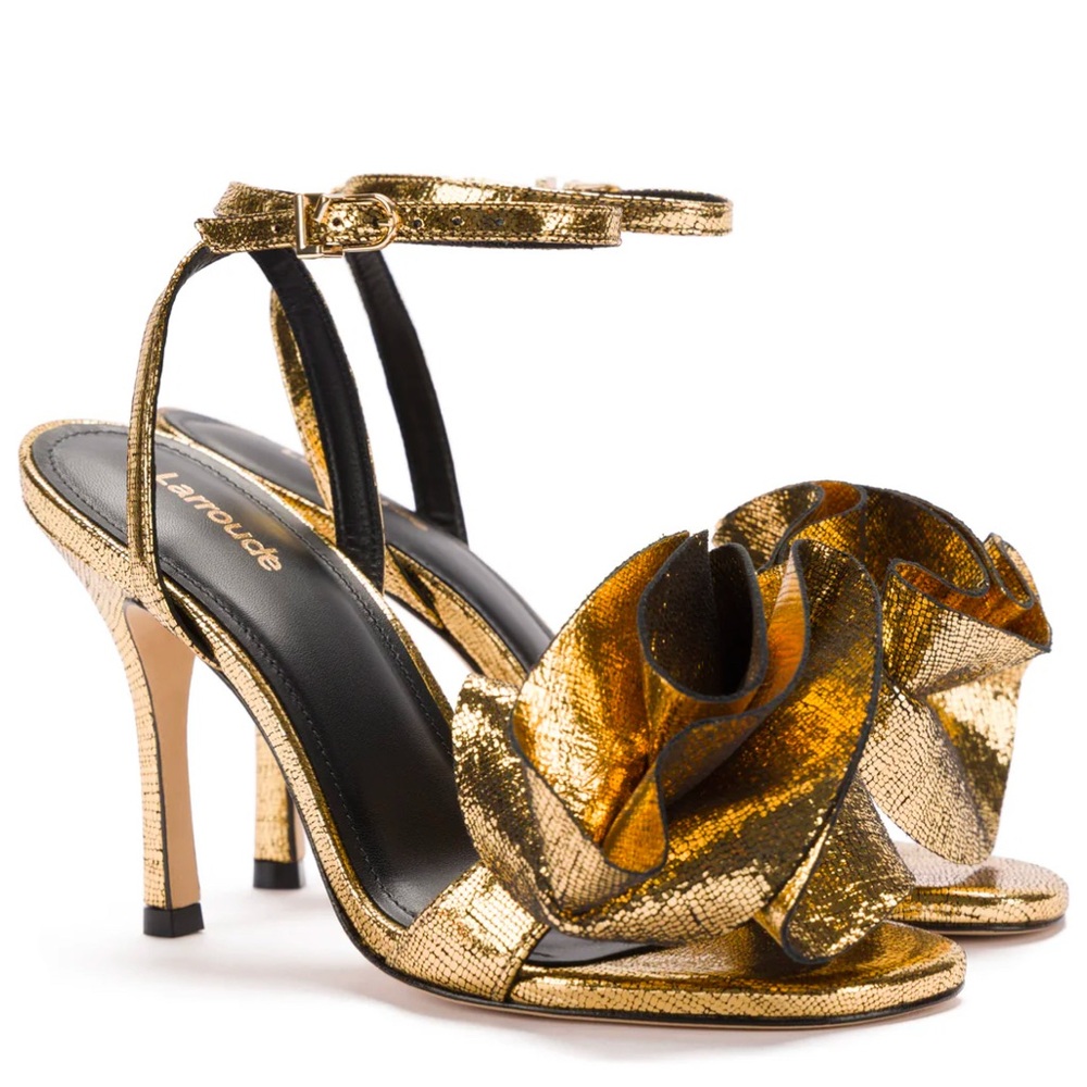 Larroudé Penelope Leather Metallic Gold Cracked Sandal